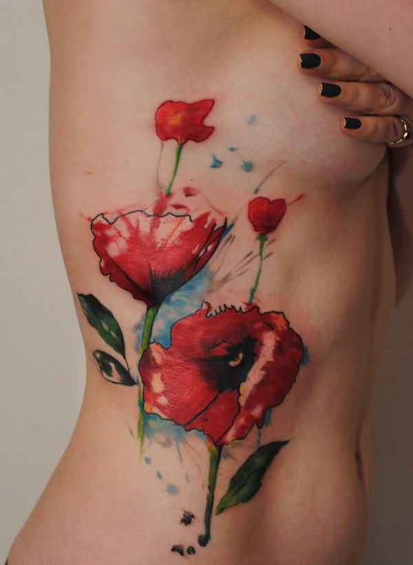 Hot-Girl-Showing-Her-Simple-Watercolor-Poppies-Tattoo-On ...